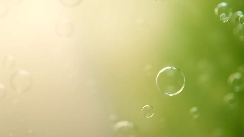Bulles translucides qui s'élèvent dans une lumière douce